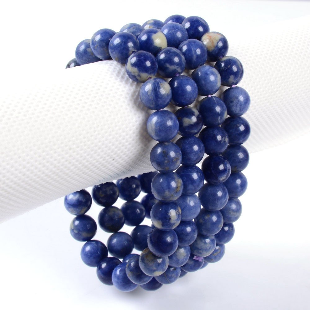 Justinstones Natural Blue Sodalite Gemstone 8mm Round Beads Stretch Bracelet 7 Inch Unisex