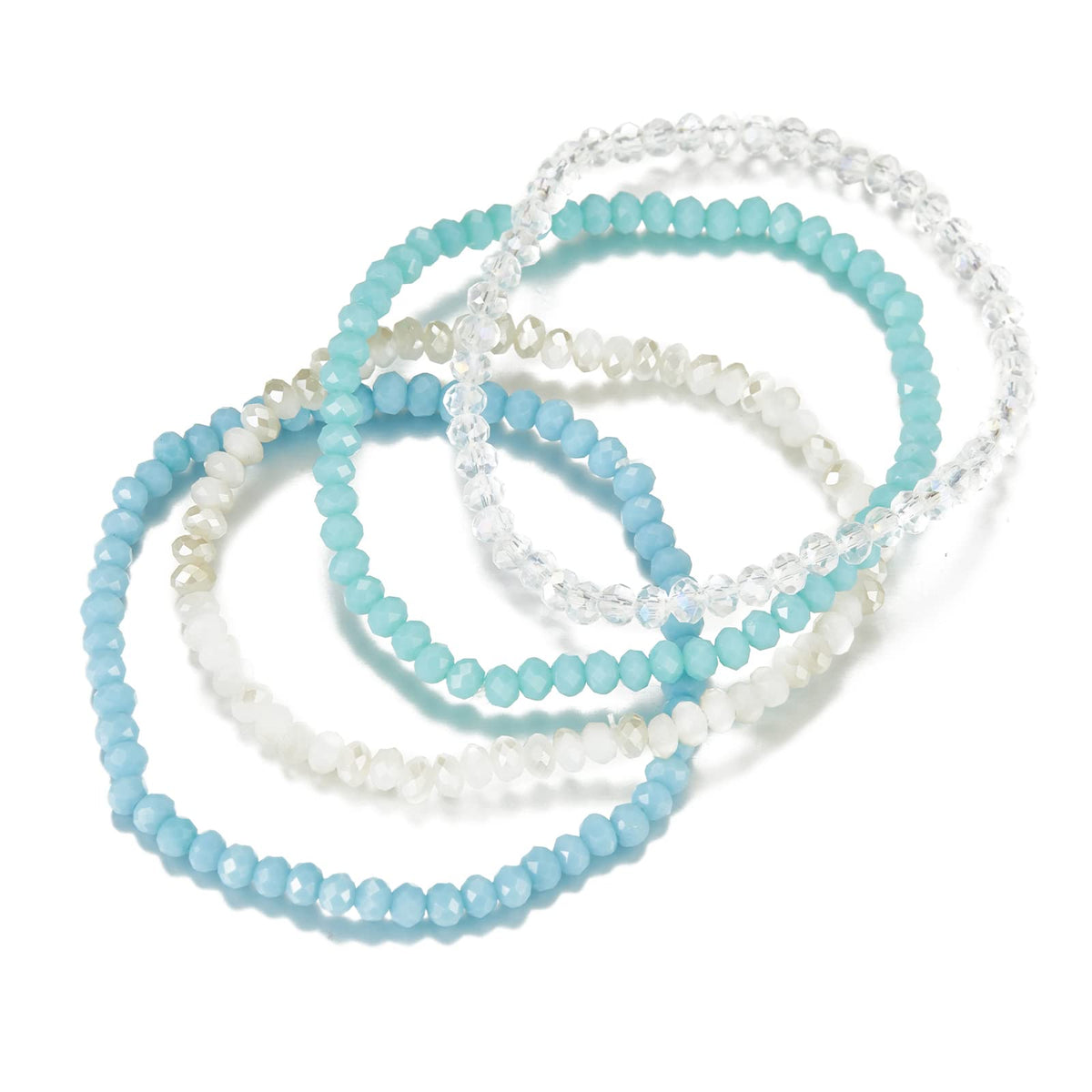Noessla Beaded Boho Stretch Bracelet Colorful Stackable Crystal Beads Bracelets Trendy Costume Jewelry Mothers Day Gifts for Women(Light blue)