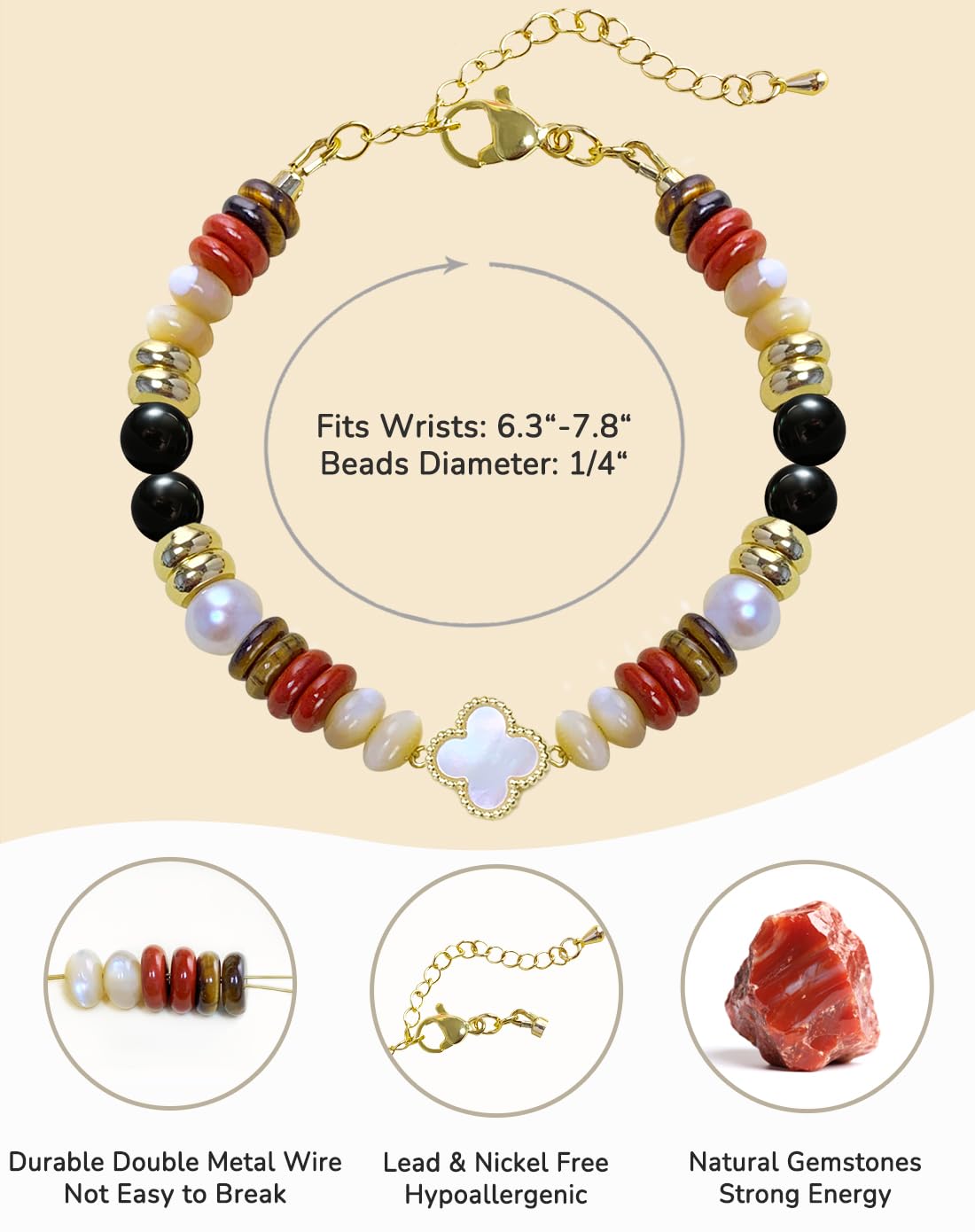 YEETONDA Four Leaf Clover Natural Gemstone Rainbow Bracelets Jewelry 16th 21st 30th 40th 50th 60th 70th 80th Birthday Gifts For Women Mom Sister Friend Daughter Niece（Black Tourmaline）