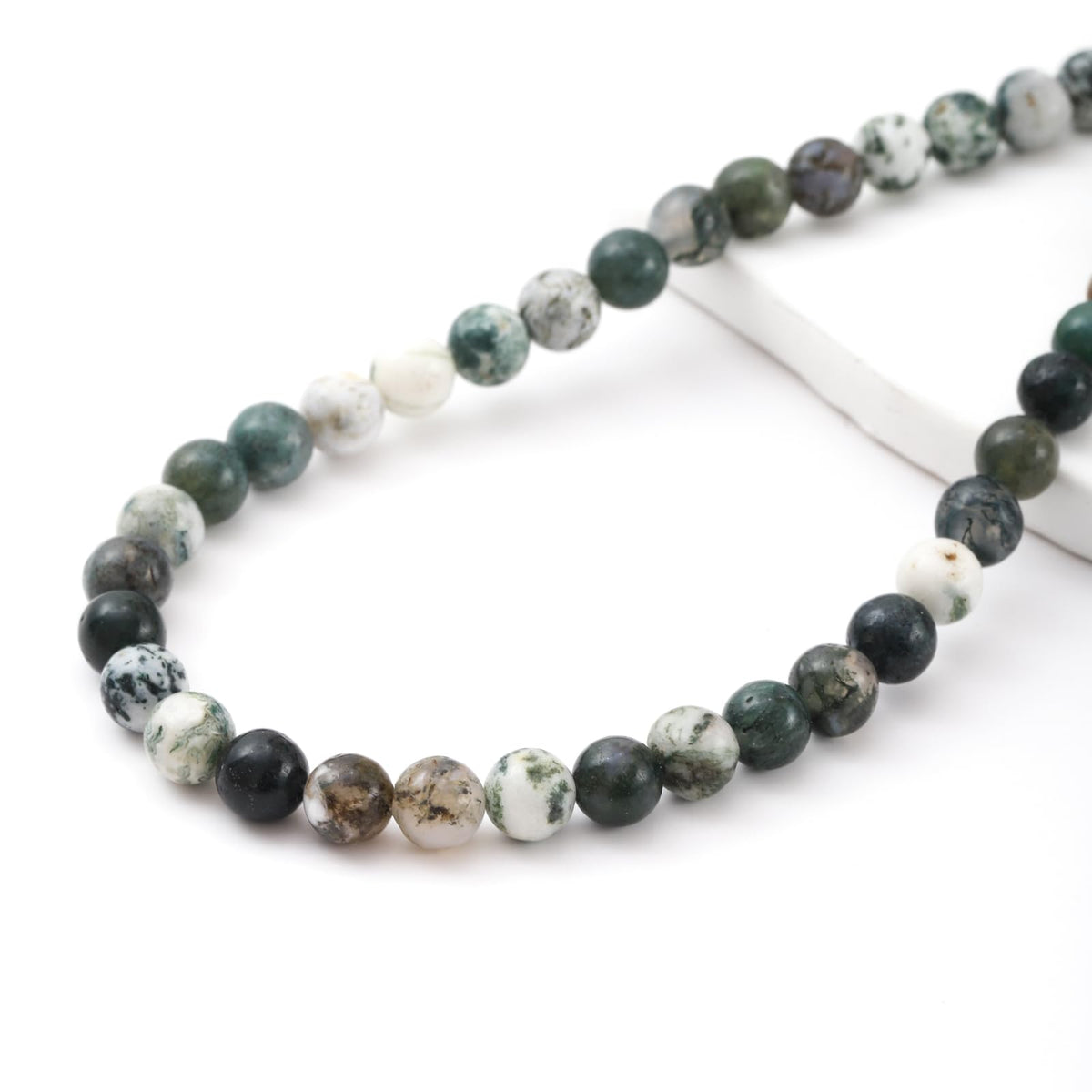 6mm 60pcs DIY Natural Tree Agate Stone Beads Round Healing Crystal Gemstone Loose Beads for Jewelry Making Handmade Bracelet Necklace