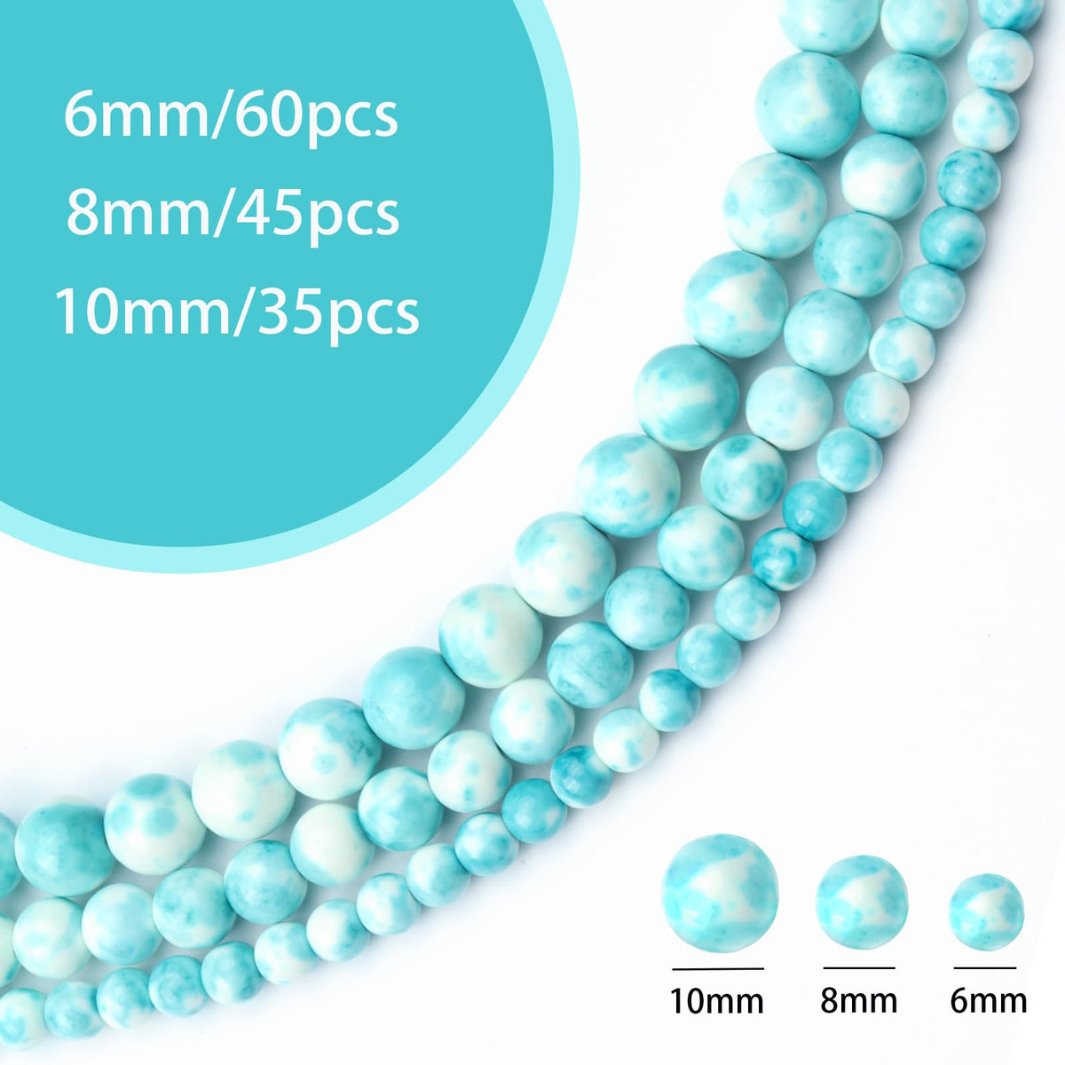 Siomia 45pcs 8mm Natural Blue Rain Flower Gemstone Beads Energy Healing Crystal Round Loose Stone Beads for Jewelry Making, DIY Bracelets Necklaces