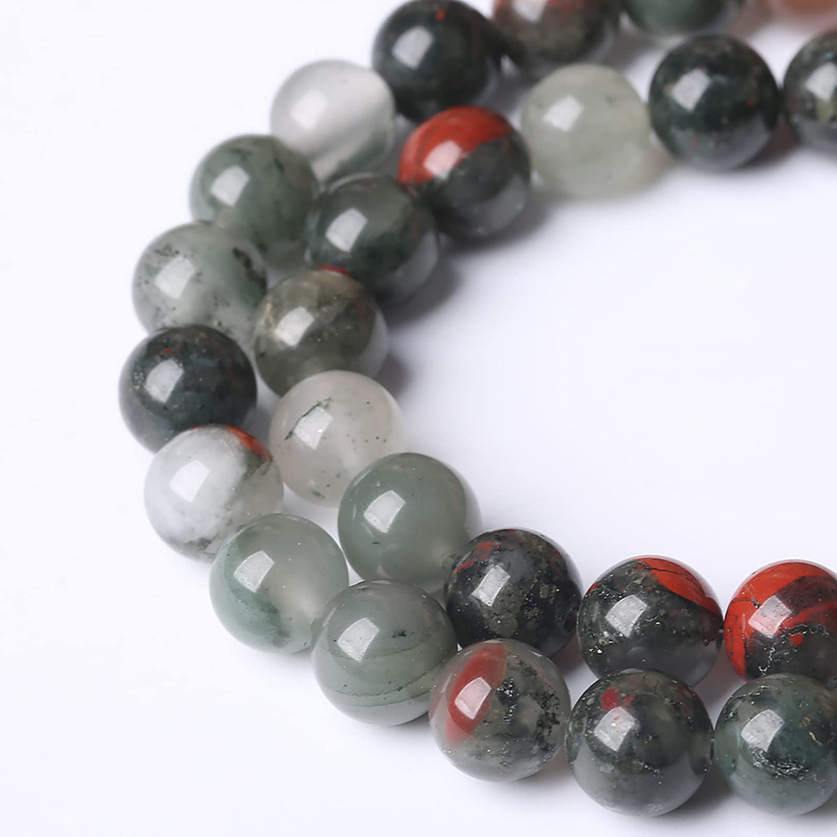 90PCS 8mm Natural African Bloodstone Beads Round Loose Gemstone Energy Healing Power Stone Beads for Jewelry Making DIY Bracelet 32" 2 Strands