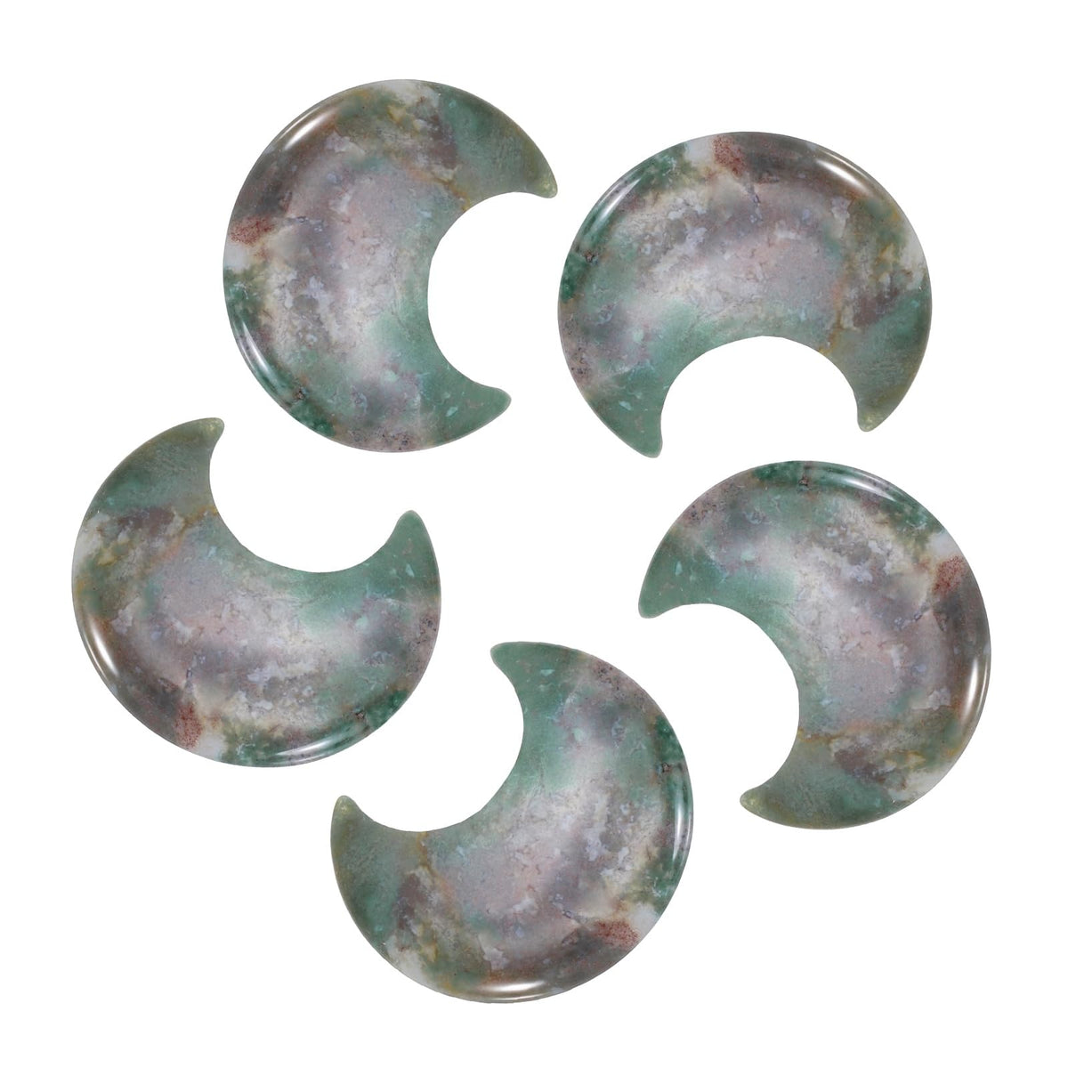 MECCANIXITY 5 Pcs Moon Crystal Worry Stone, 1.2 Inch Length Natural Indian Agate Moon Gemstone Bulk, Carved Pocket Stones for Meditation Balancing Pendant Decor