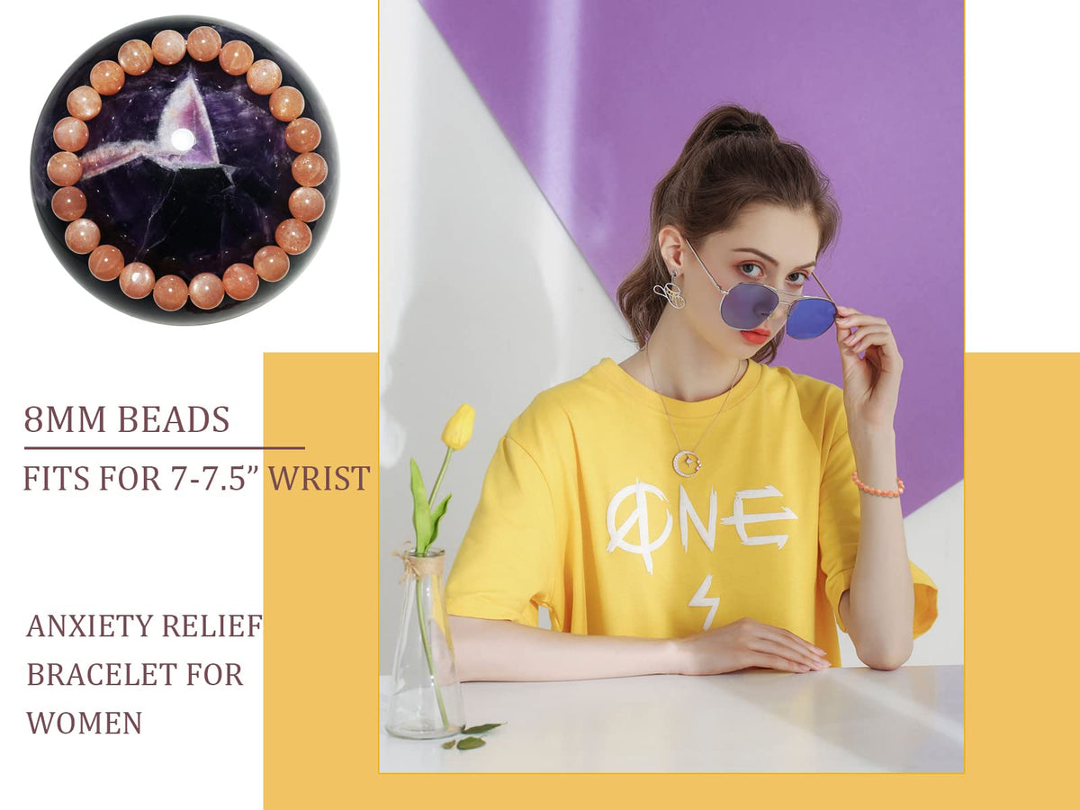 Sunstone Bracelets for Women Men: 8MM & 10MM | Natural Gemstones for Spiritual Ceremony & Ritual | Bring Wealth| Stretch Jewelry Stone of Romance Passion Drive Confidence