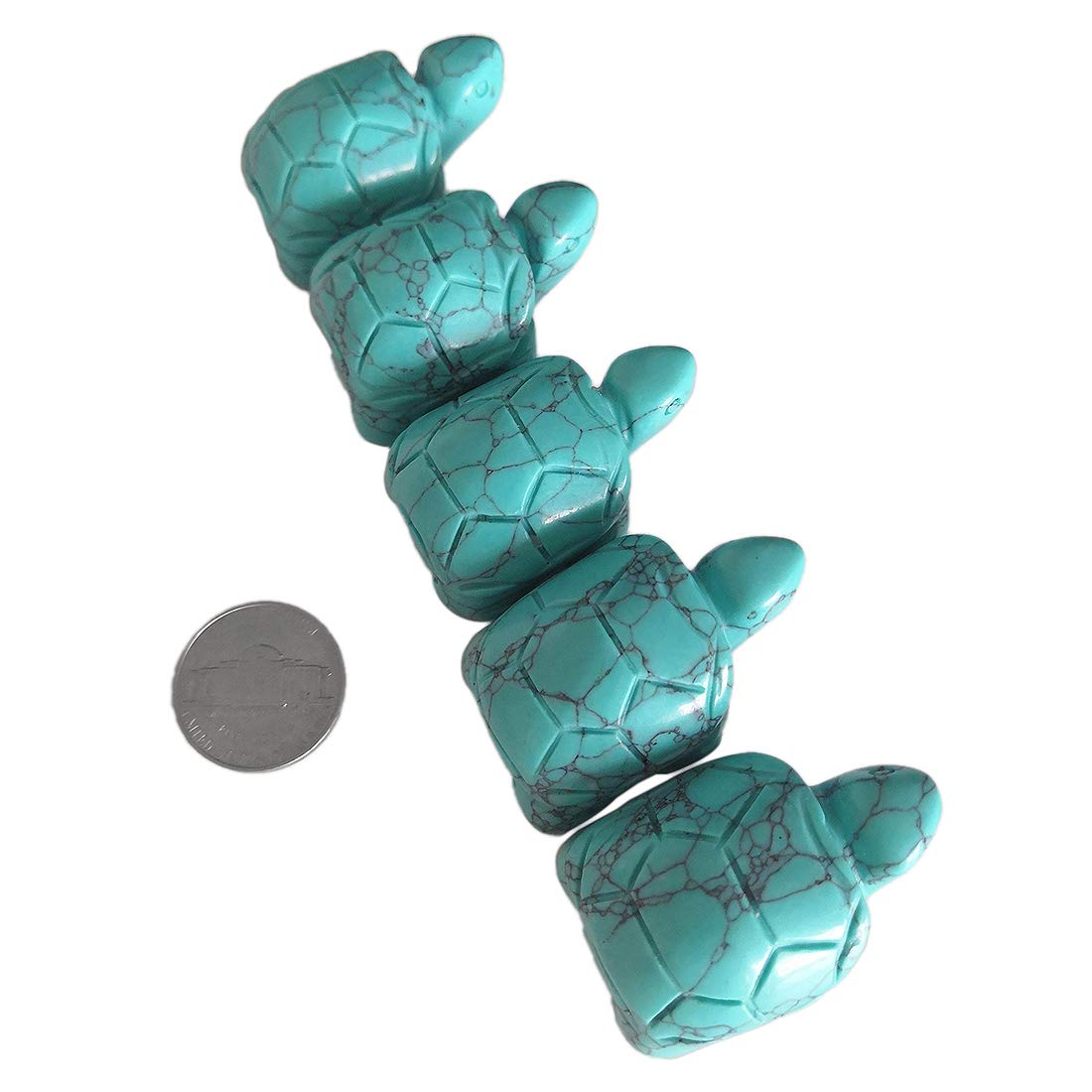 Gemgogo 2 Pcs Synthesis Howlite Turquoise Tortoise Crystals and Healing Stones,Pocket Statue Kitchen Guardian Figurine Decor 1.5 Inches Gemstone