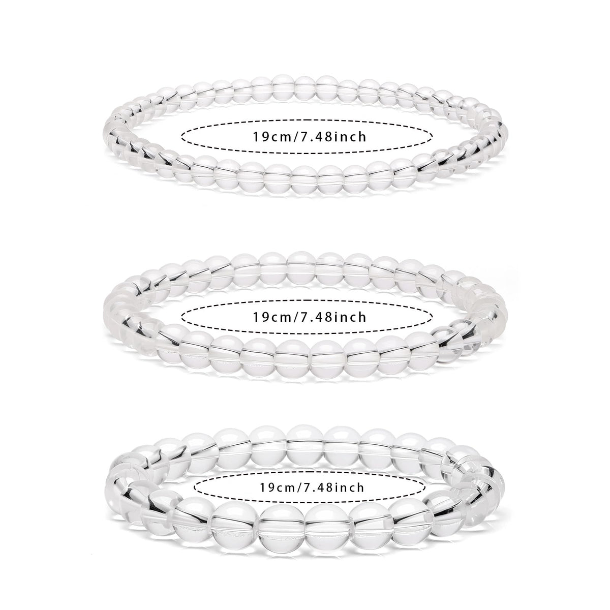 Risyfjew 4MM Handmade Clear Quartz Natural Gemstone Stretch Elastic Bracelet,PE Film Anti-oxidation Packaging Natural Stone Crystal Healing Power Energy Gifts for Adult