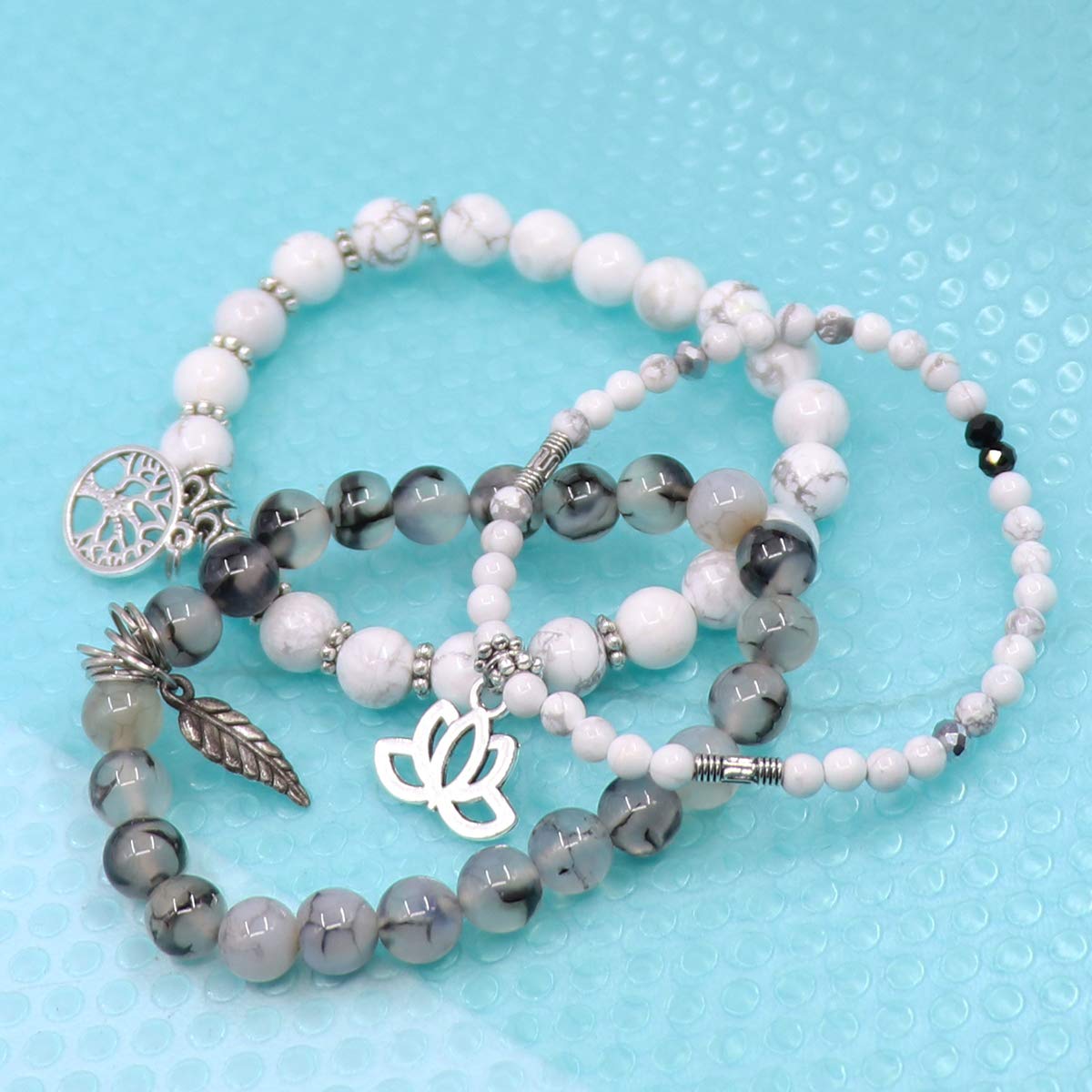 UEUC Tree of Life Yoga Healing Stone Bracelets,Multilayer Lotus Chakra Stone Reiki Bracelet Sets,Anxiety Crystal Natural Stone,for Women Stress Relief