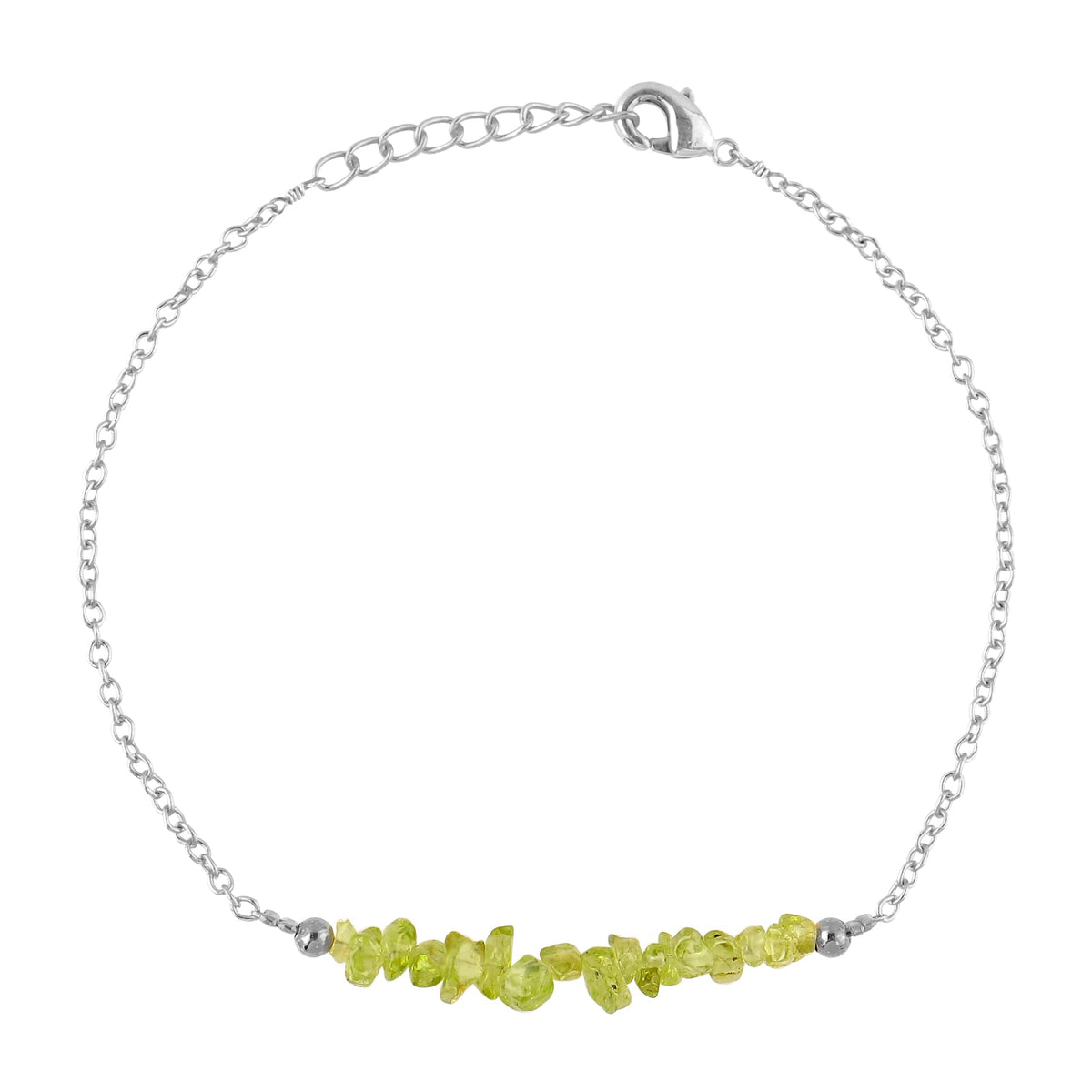Gemimpression Handmade Peridot Chips Bar Bracelet – Natural Energy Healing Crystals – Silver Plated Adjustable 8 Inch Chain – Christmas Gift
