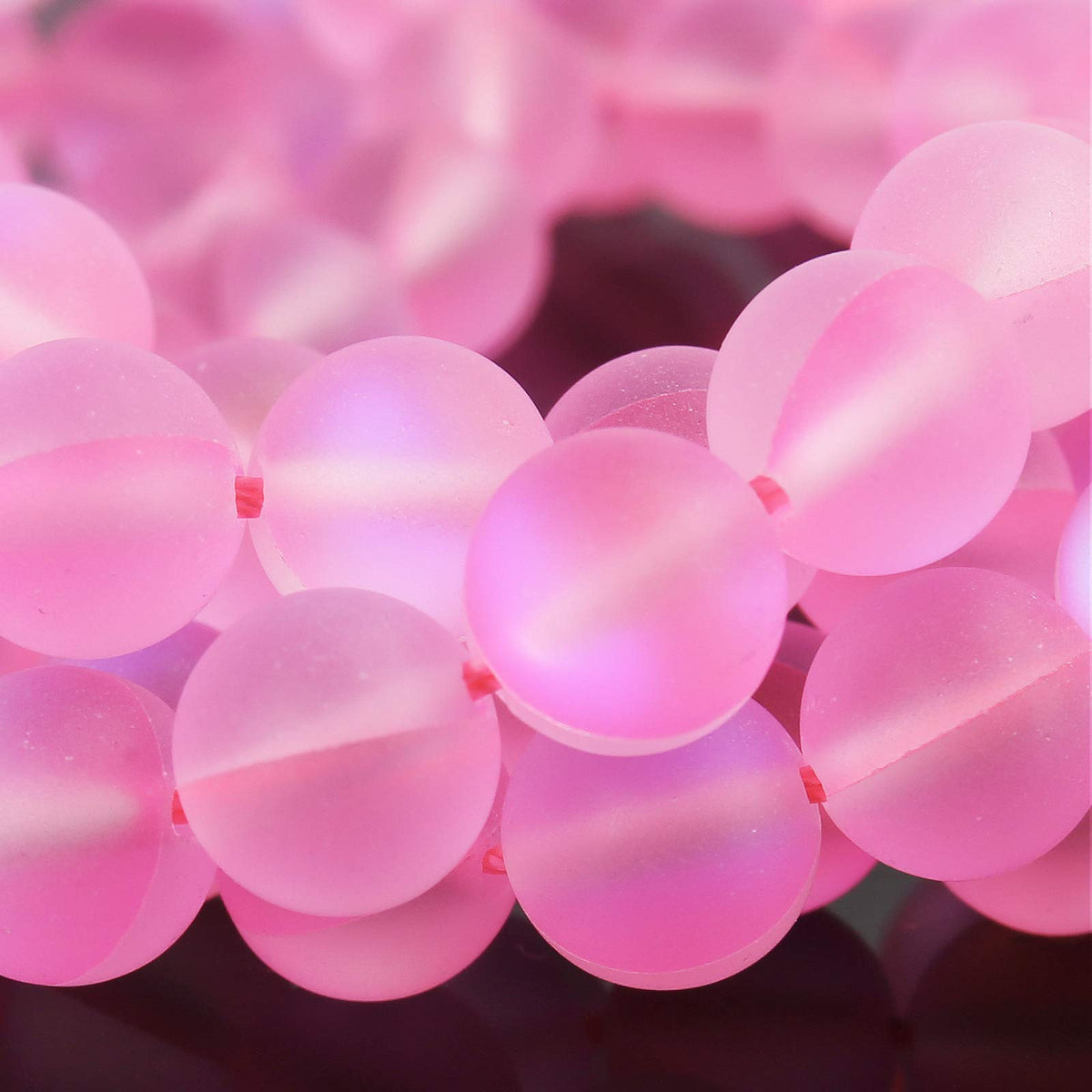 Matte Pink Aurora Crystal Glass Beads, 6MM Frosted Glitter Shining Mermaid Round Loose Beads, Rainbow Holographic Synthetic Moonstone for Jewelry Making DIY Bracelet