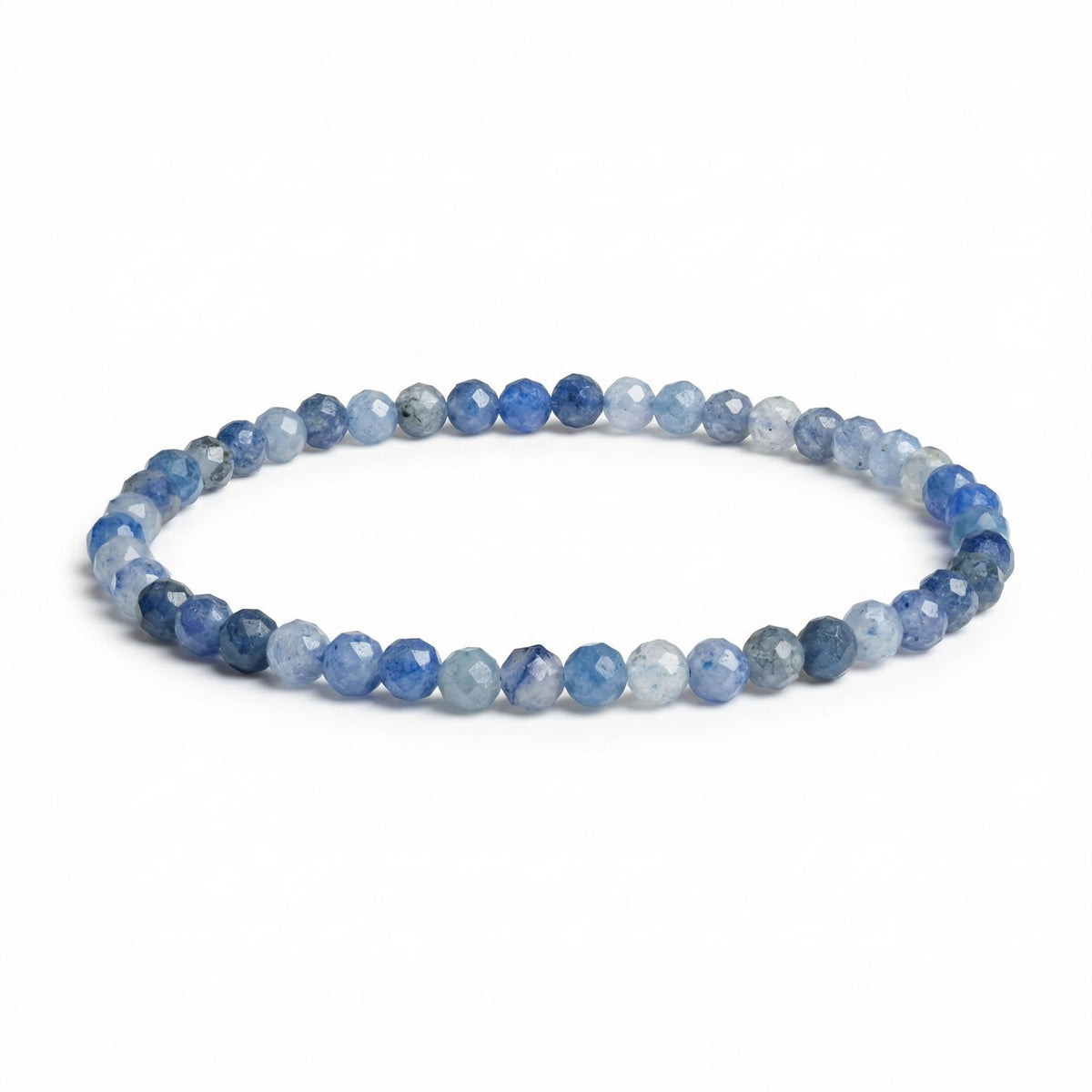 Angelstones Natural Blue Aventurine Gemstone Small Beaded Stretch Bracelet, 4mm Faceted Round Beads, Crystal Healing Bracelet for Women