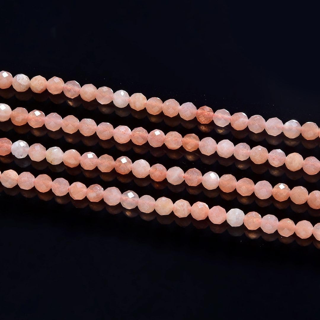 Adabele 15 Inch Natural Pink Moonstone Healing Gemstone 4mm (0.16 Inch) Tiny Small Faceted Round Loose Beads Stone Spacer (85-95pcs) for Craft Jewelry Making GK4-19
