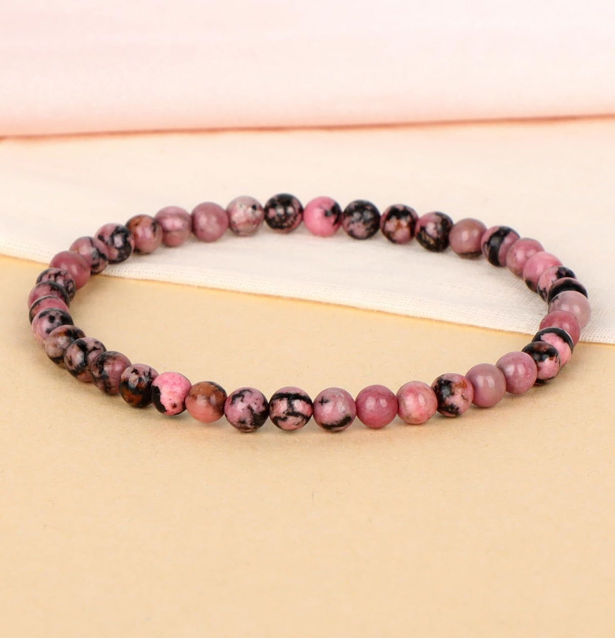 LPBeads Handmade Natural Gemstone Stretch Elastic 4mm Pink Black Rhodonite Bracelet Healing Crystal Round Stone Beads Jewelry Gifts for Women Men