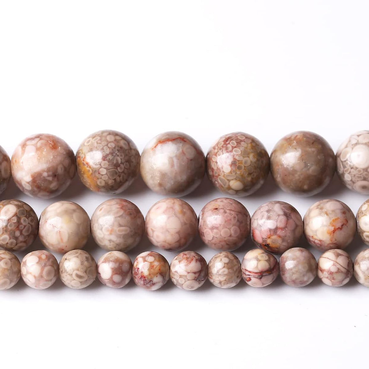 90PCS 4MM Flowery Cowry Fossil Beads Round Loose Stone Beads for Jewelry Making DIY Energy Stone Healing Power Bracelet 15"