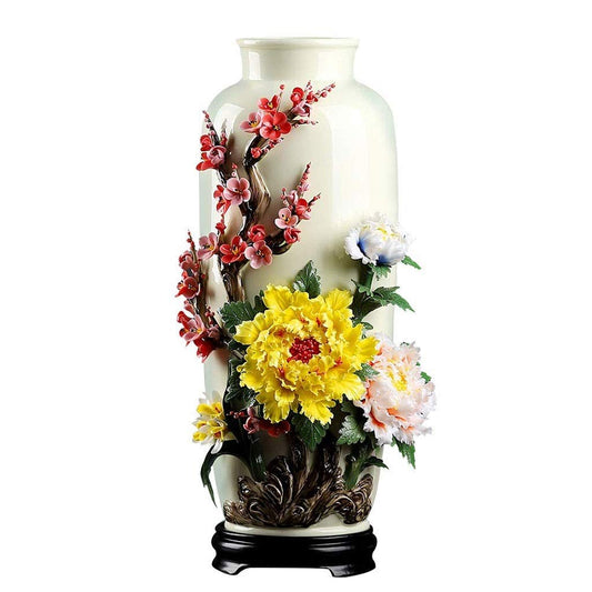 OKPJFHS Ceramic Flower Vase,3D Flowers Home Decoration Handcrafted Vintage Wind for Wedding Decoration(