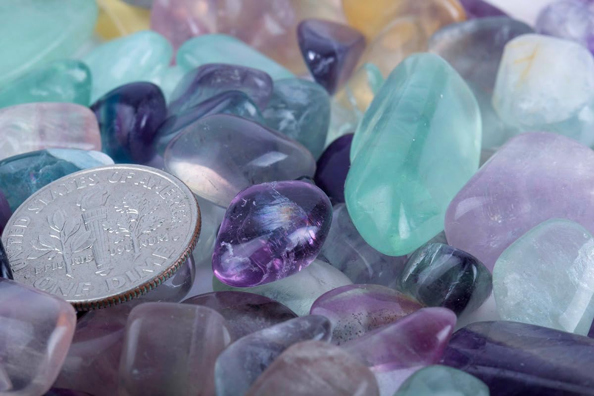 ZenQ 1 lb Fluorite Tumbled Stone Chips Crushed Natural Crystal Quartz Pieces