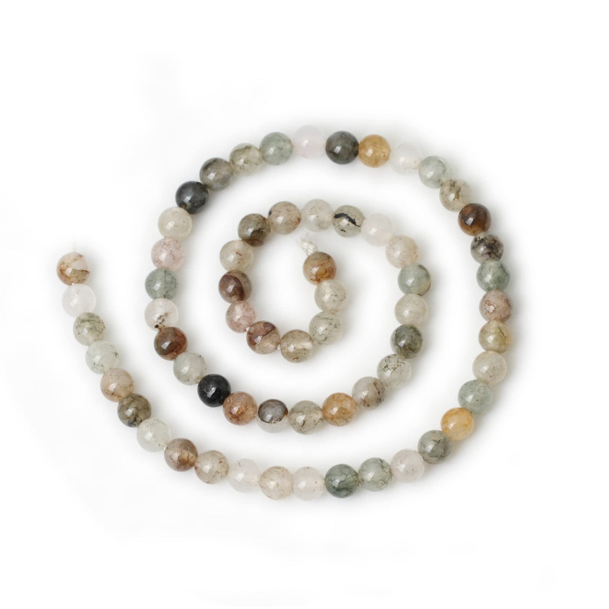 CHEAVIAN 60PCS 6mm Natural Green Phantom Crystal Round Loose Beads for Jewelry Making 1 Strand 15"