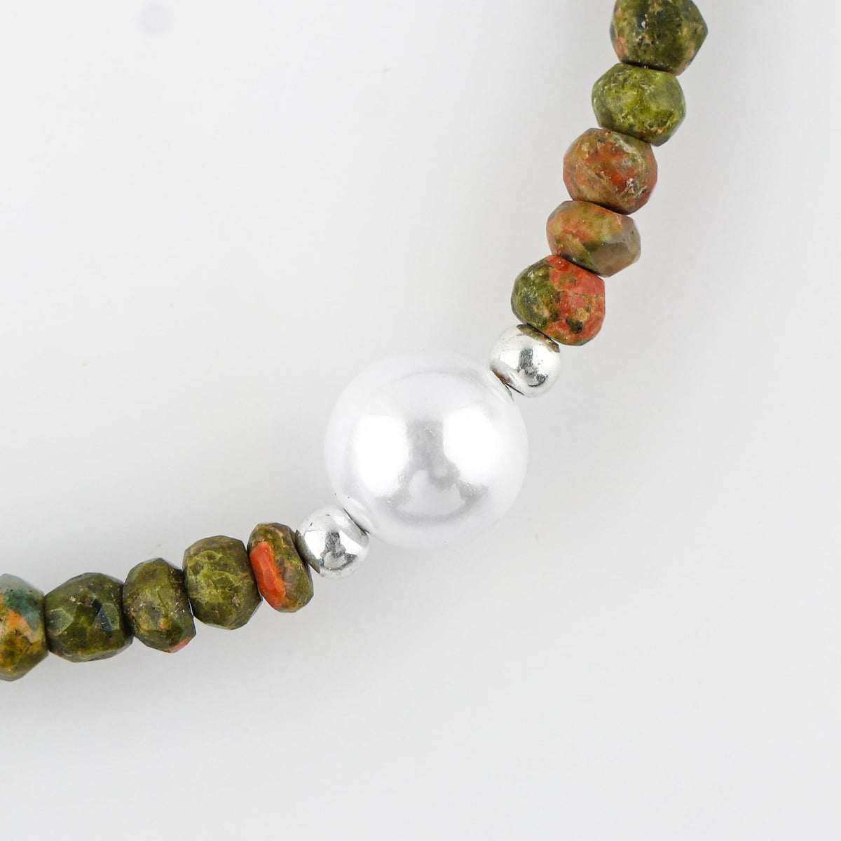 CRYSTALINES Natural Unakite Gemstones Beads Bolo Bracelets with Pearl, Handmade, Beaded Bracelet, Real Crystals Jewelry, Women Bracelet, Silver Plated Adjustable Chain- 6+4inch, AAA Grade