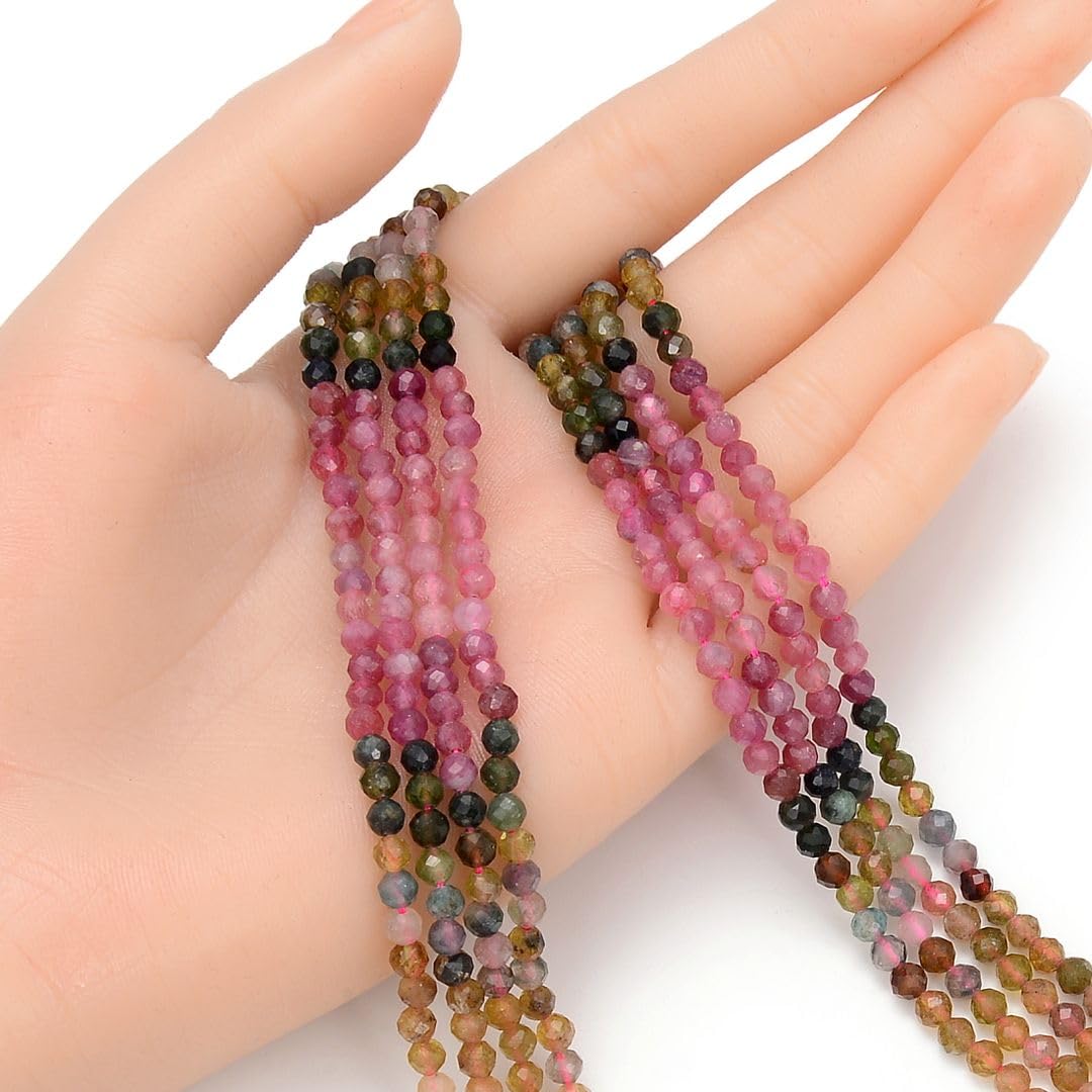 Adabele 15 Inch Natural Multi-Color Tourmaline Gradient Shade Healing Gemstone 4mm (0.16 Inch) Tiny Small Faceted Round Loose Beads Stone Spacer (90-100pcs) GK4-3