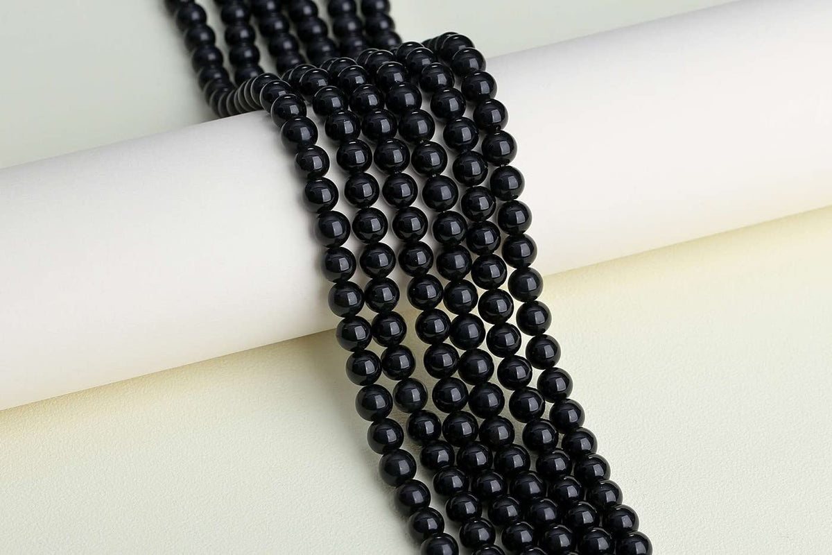 LAIDANLA Black Obsidian 6mm Natural Stone Beads Round Loose Gemstone Stone Beads for DIY Bracelet Necklace Earrings Jewelry Making Polishing Genuine Real Beading 96PCS 2 Strand 32"