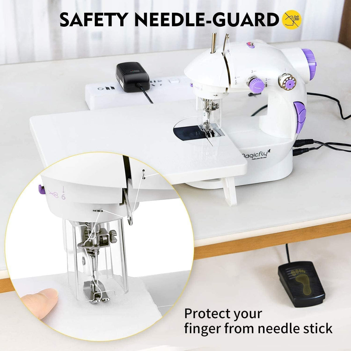 Magicfly Mini Sewing Machine with Extension Table, Dual Speed Portable Sewing Machine for Beginners with Light, Sewing Kit for Household Use, White
