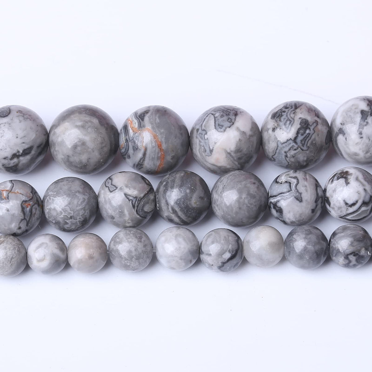 45PCS 8MM Natural Grey map Beads Round Loose Stone Beads for Jewelry Making DIY Energy Stone Healing Power Bracelet 15"