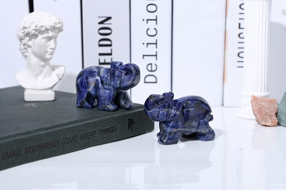 YATOJUZI 2" Blue Solidate Elephant Decor Cute Polished Natural Stone Hand Carved Pink Healing Crystal Sculpture Statue Figurines Gemstone Hippie Home Room Office Desk Decoration Gifts for Women Men