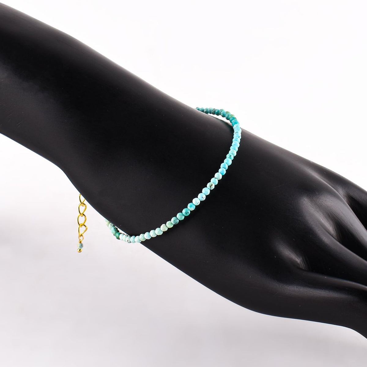 Natural Blue Turquoise Gemstone Micro Beads Dainty Bracelet Jewelry for Women, December Birthstone, Chakra Energy Crystals, 14k Gold Plated Chain 8 inch Adjustable