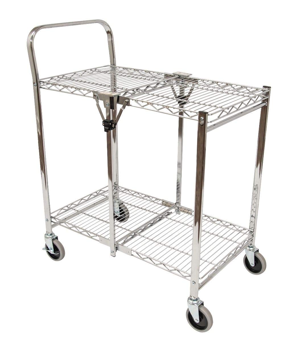 Luxor WSCC-2 Two-Shelf Collapsible Wire Utility Cart with Wheels, Push Heavy Duty,Holds 200 Pounds and Folds Up for Storage, 37"W x 18.25"D x 30.5"H