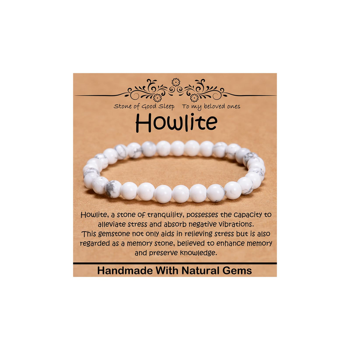 CHCCOYE 6mm Natural Healing Gemstone Bracelet Handmade Yoga Stretch Elastic Bracelet Stress Relief Crystal Jewelry for Men and Women (6mm, Howlite)