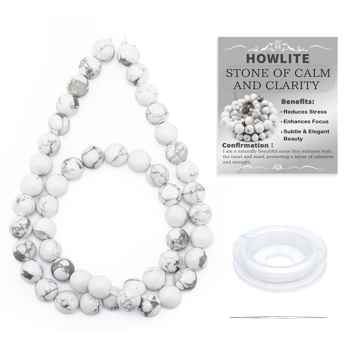 CMBYN Natural Stone Beads Round Genuine Real Stone Beading Strand Loose Gemstones DIY Smooth Bead for Bracelet Necklace Earrings Jewelry Making (Howlite, 8mm 45 Pieces)