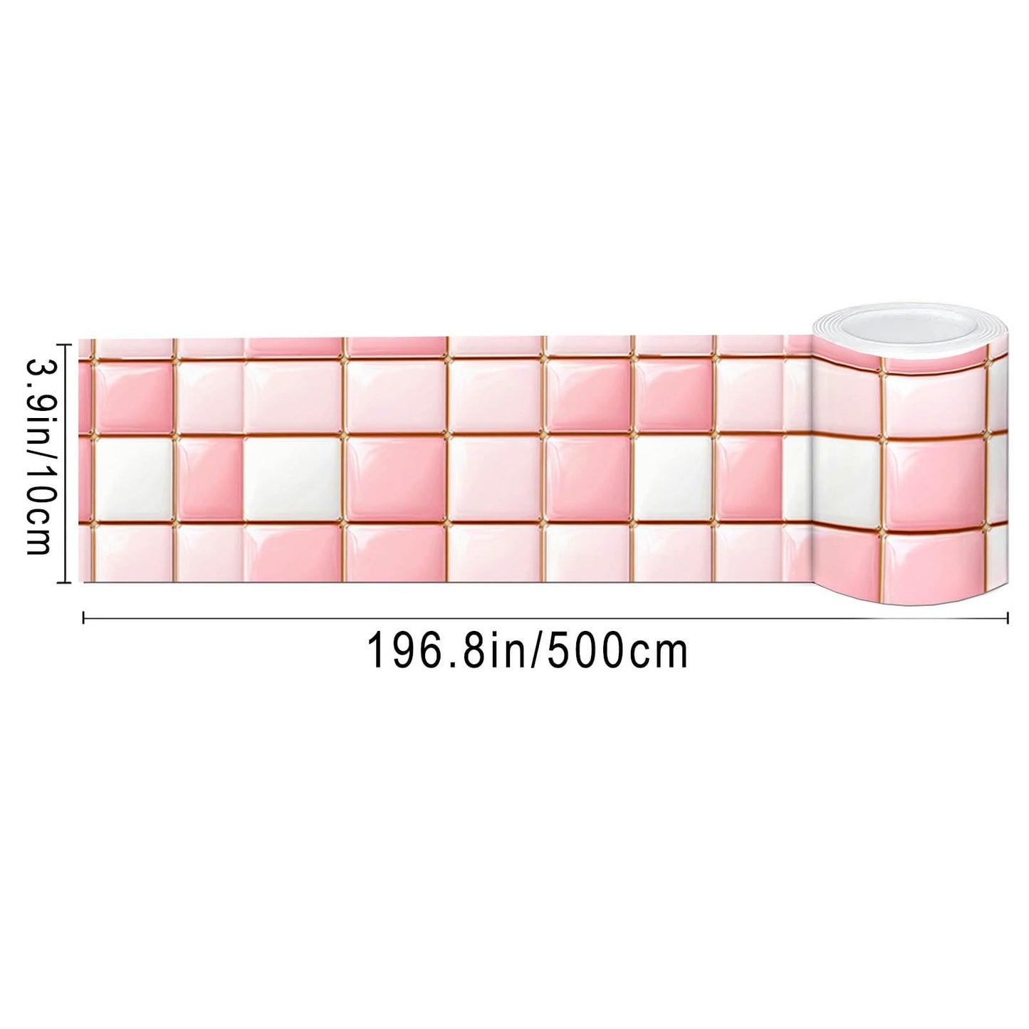 IVN Wallpaper Border Peel and Stick Decorative Wall Trim Self Adhesive Pink White Glossy Mosaic Pattern Accent Strip for Bathroom Laundry Room Pool Area Mirror Frame Shelf Wall Edge 4x196 Inch