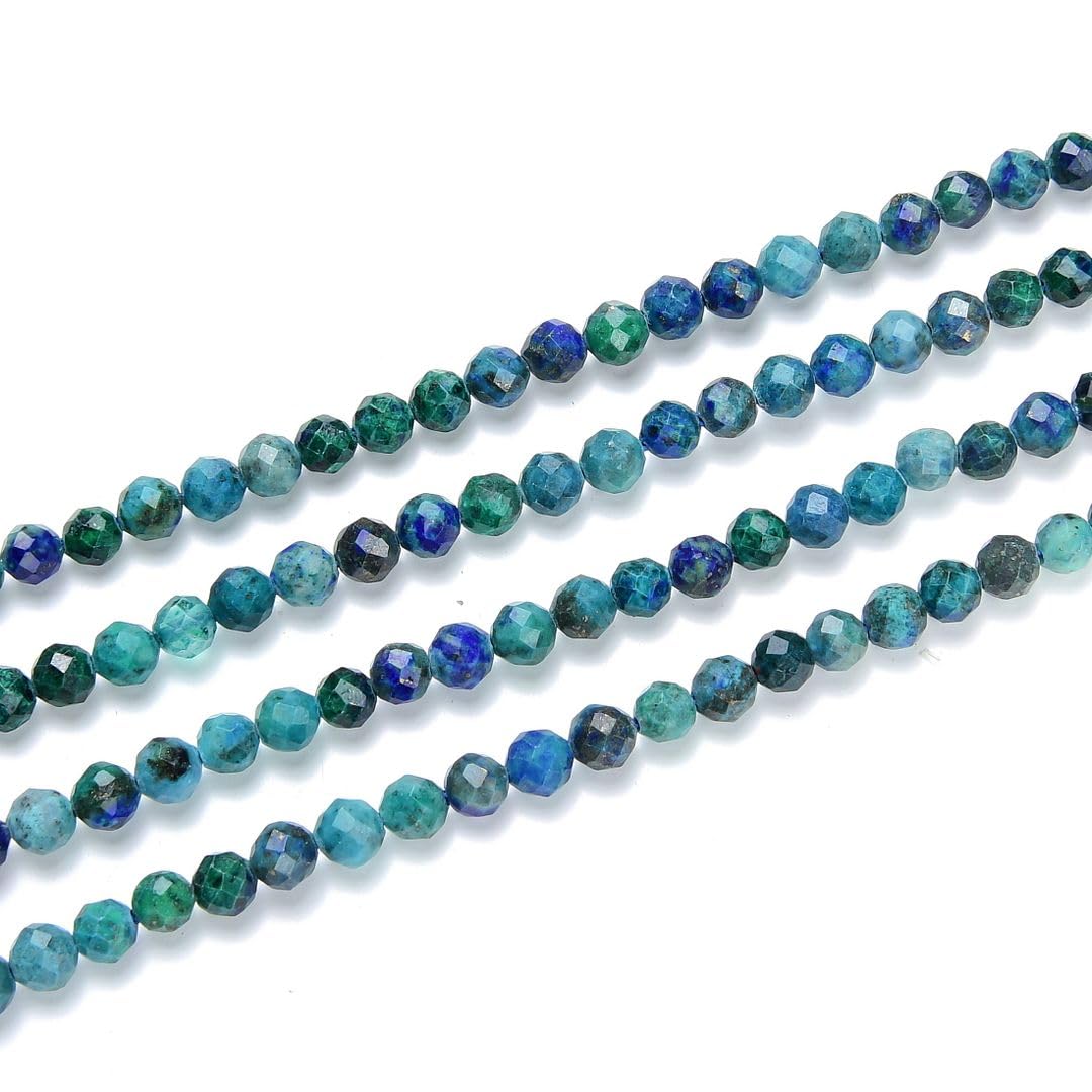 Adabele 15 Inch Natural Lapis Chrysocolla Healing Gemstone 3mm (0.12 Inch) Tiny Small Faceted Round Loose Beads Stone Spacer (125-135pcs) for Craft Jewelry Making GK3-14