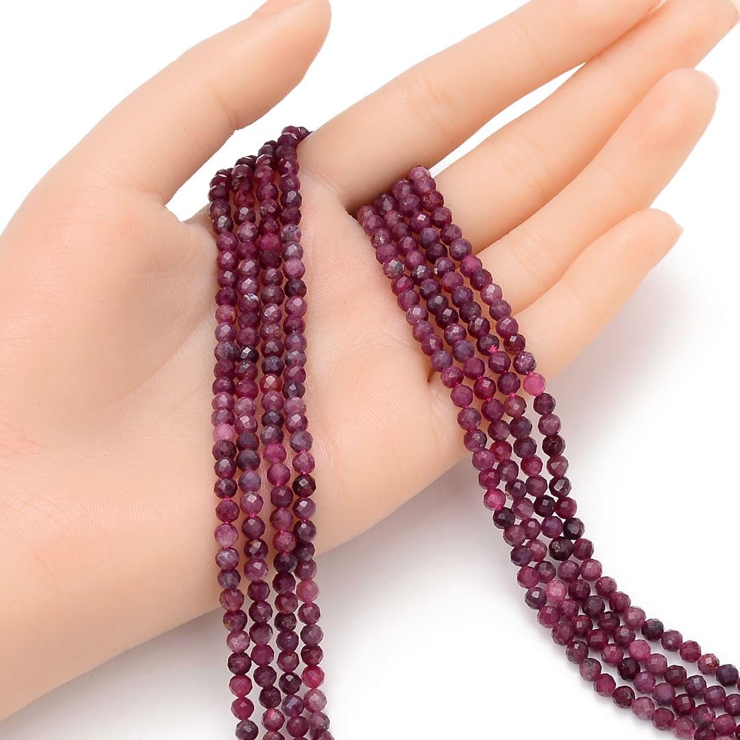 Adabele 15 Inch Natural Pink Tourmaline Healing Gemstone 4mm (0.16 Inch) Tiny Small Faceted Round Loose Beads Stone Spacer (90-100pcs) for Craft Jewelry Making GK4-1