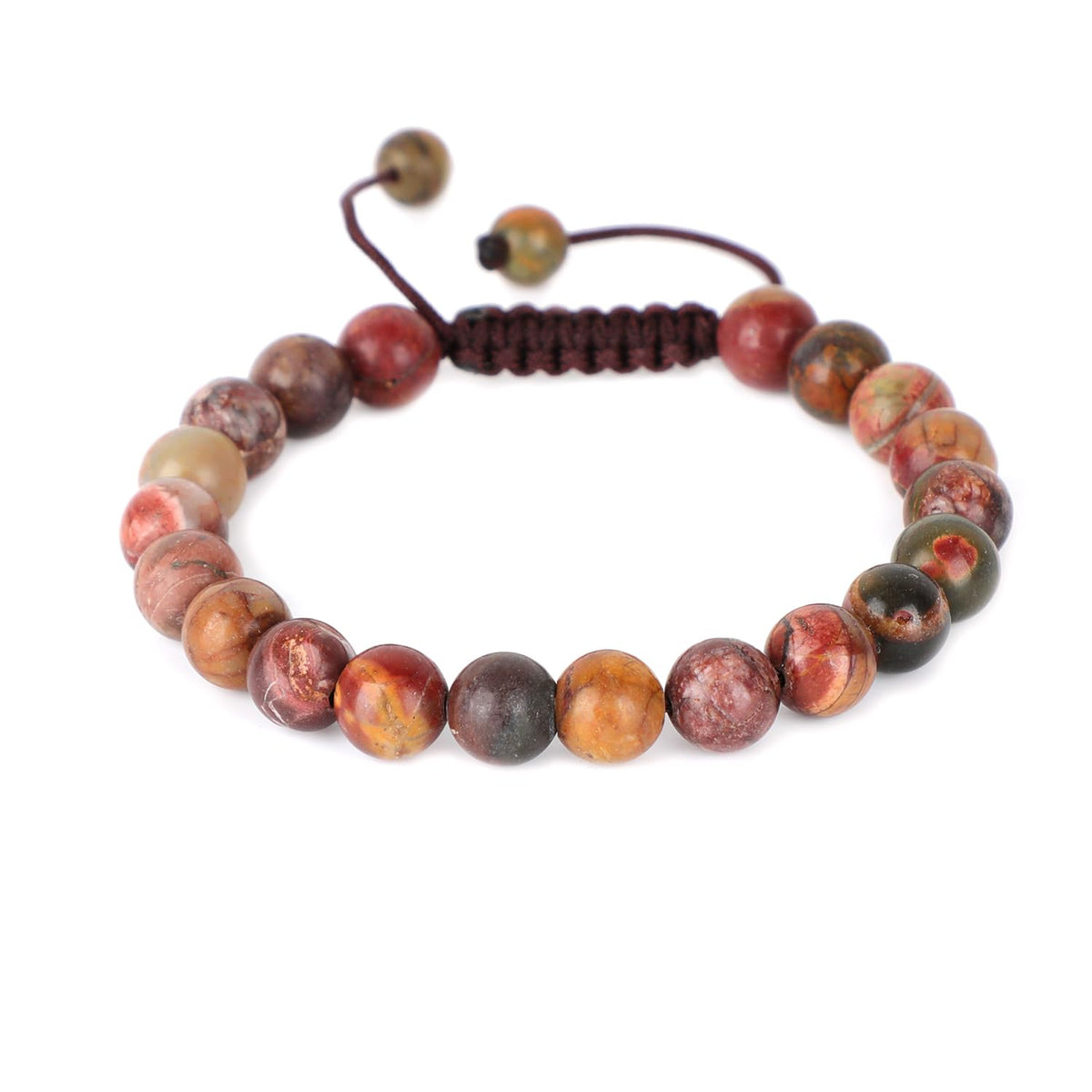 AD Beads Natural 8mm Gemstone Bracelets Healing Power Crystal Macrame Adjustable 7-9 Inch (Picasso Jasper)