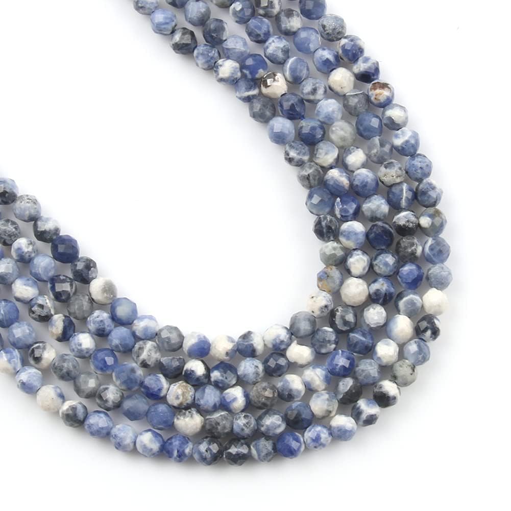 Song Xi 180pcs 2mm Natural New Blue Sodalite Gemstone Beads Faceted Round Loose Stone Beads for Jewelry Making (1 Strand)