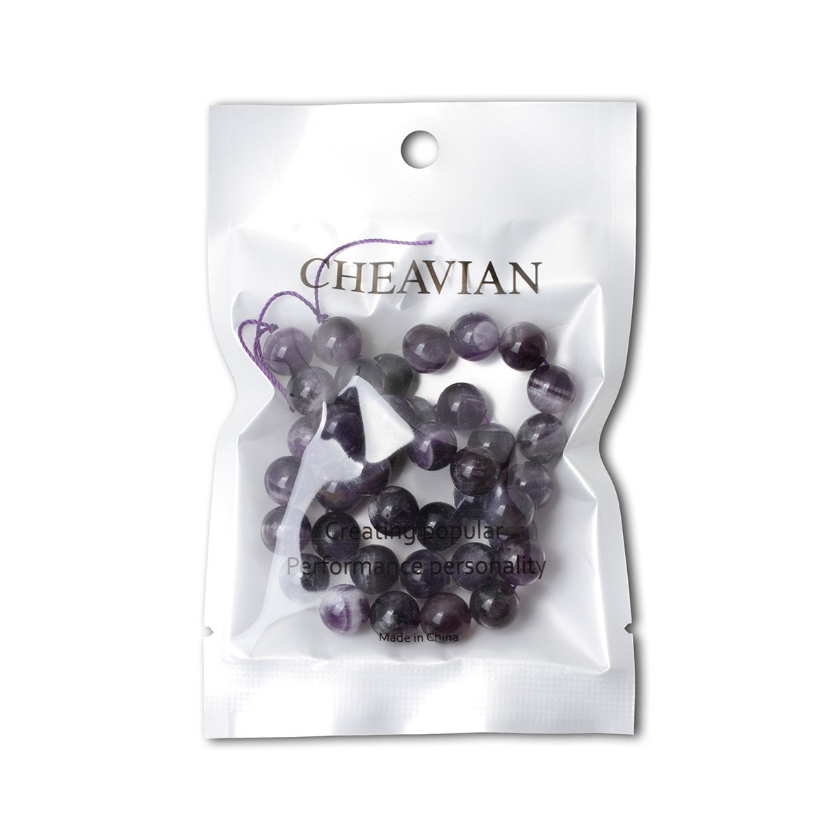 CHEAVIAN 35PCS 10mm Natural Dog Teeth Amethyst Gemstone Round Loose Beads Crystal Energy Stone Healing Power for Jewelry Making 1 Strand 15"