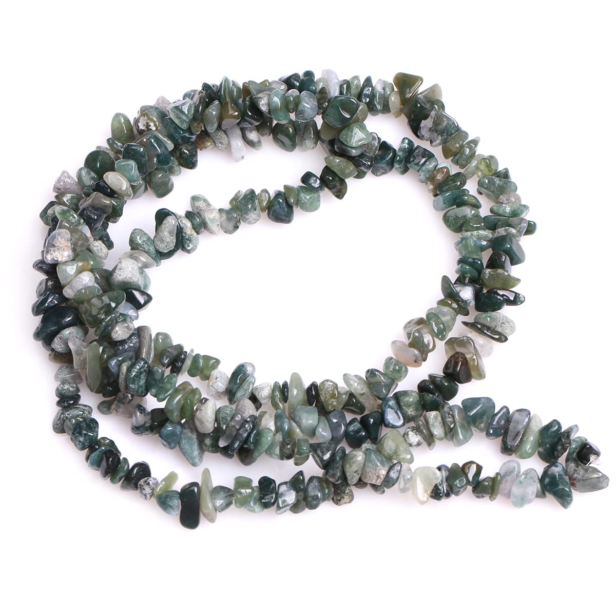 HAAMIIQII 5-8mm Natural Moss Agate Chips Beads Irregular Chip Stones Loose Gemstone Beads Energy Healing Beads for Jewelry Making Strand 30 Inch