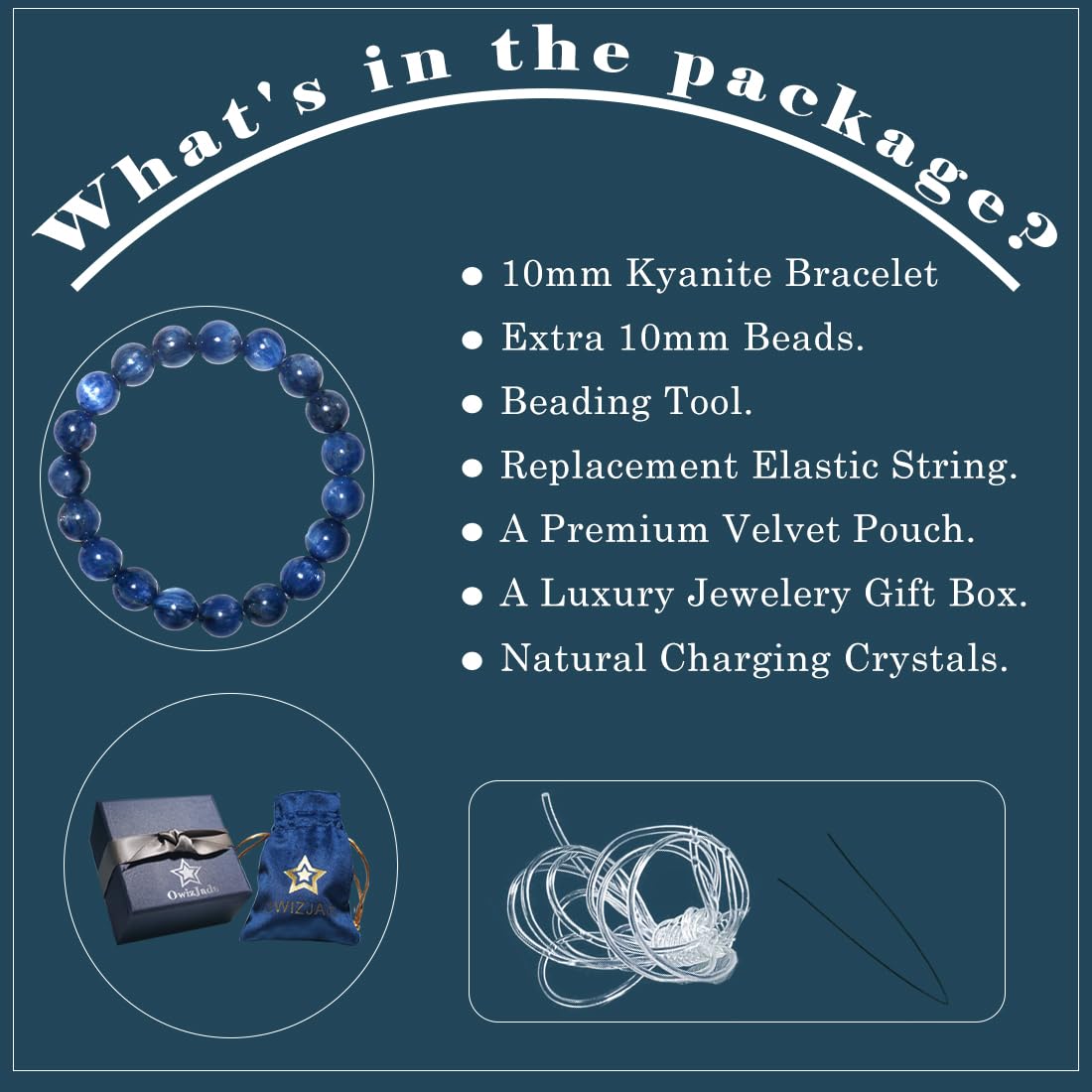 Natural Kyanite Bracelet 10MM for Women Men Beads | Control of Your Life - Fits for About 7.5" Wrist | Anxiety & Stress Relief | Absorb Negative Energy | Come With Box & Velvet Pouch & Beading Kit