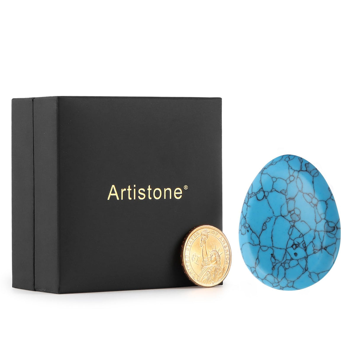 Artistone Turquoise Crystal Chakra Thumb Worry Stone Teardrop Reiki Healing Stone Pocket Palm Stones for Anxiety Stress Relief Meditation