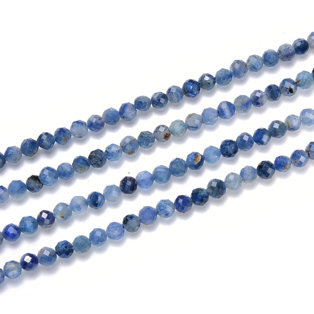 Adabele 30 Inch Natural Blue Kyanite Healing Gemstone 4mm (0.16 Inch) Tiny Small Faceted Round Loose Beads Stone Spacer (160-180pcs) for Craft Jewelry Making GK4-21