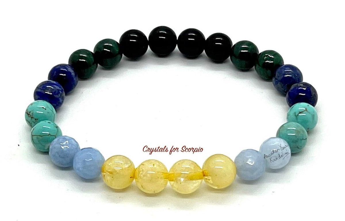 AWAKEN YOUR KUNDALINI Scorpio Birthstone Bracelet – 8mm Multi-Chakra Stretch Beads