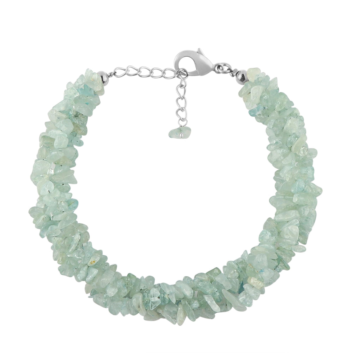 CRYSTALINES Natural Aquamarine Gemstone Twisted Strand Bracelet, Polished Uncut Nuggets Rough Beads, Handmade Boho Jewelry, Healing Crystals, Silver Plated, March Birthstone, Christmas Gift for Women