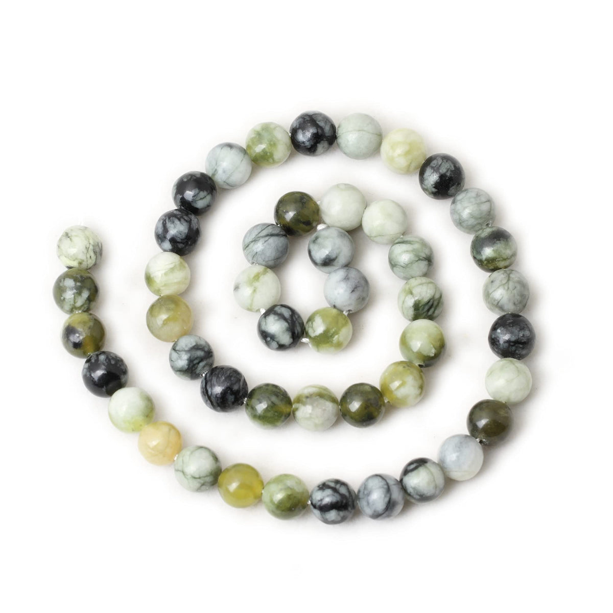 CHEAVIAN 45PCS 8mm Natural Green Vine Jasper Round Loose Beads for Jewelry Making 1 Strand 15"