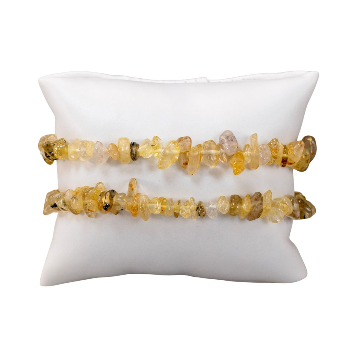 Rutilated Quartz Natural Gemstone Bracelets, Chakra Crystal Healing Chip Stretch Bracelets, Gemstone Polished Irregular Crystals, Crystal Irregular Chips Beads Stretch Bracelets (Rutilated Quartz)
