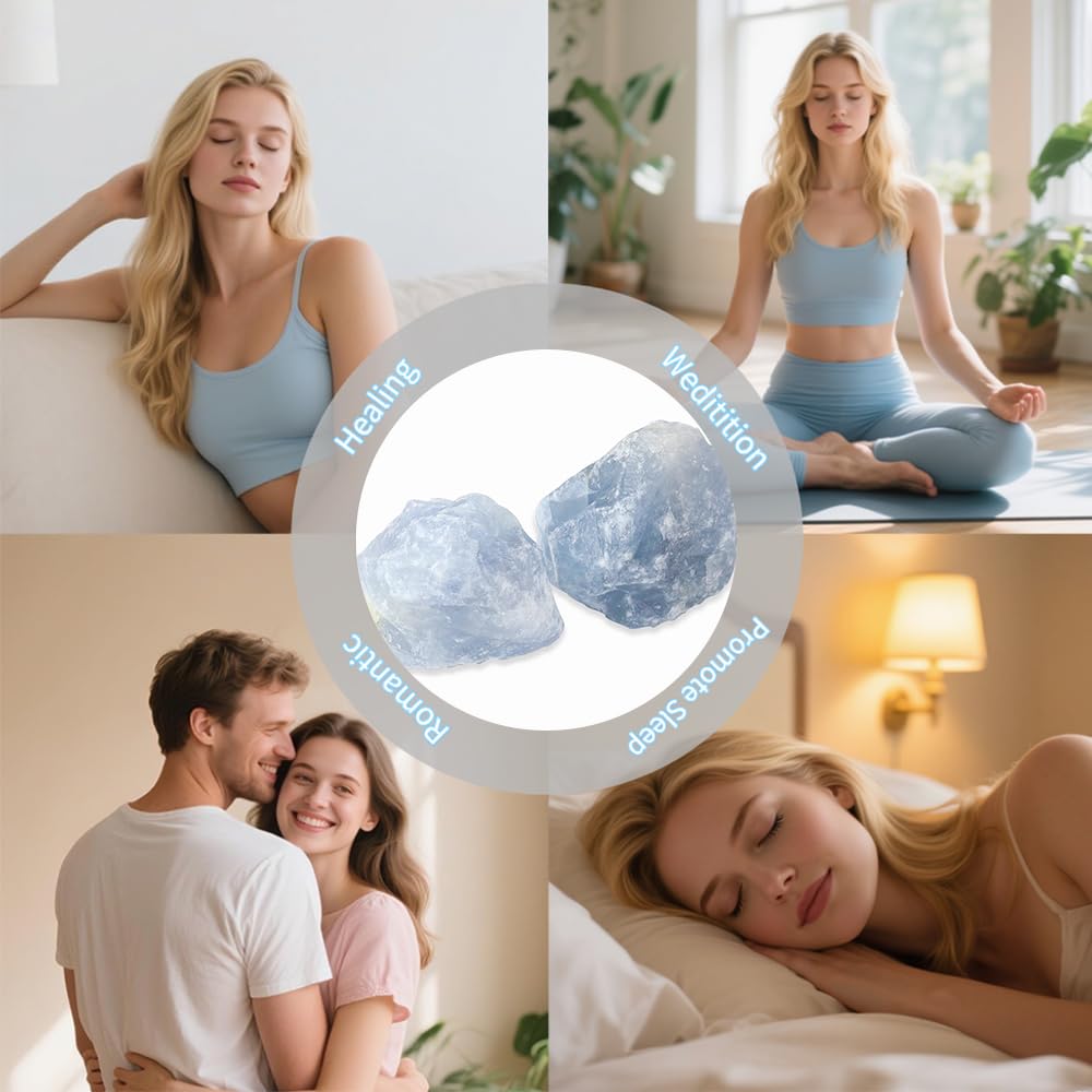 2PCS Natural Raw Stone Healing Crystals Bulk Healing Gemstones for Reiki Tumbling Fountain Rocks Meditation Garden Home Decor (Blue Celestite)