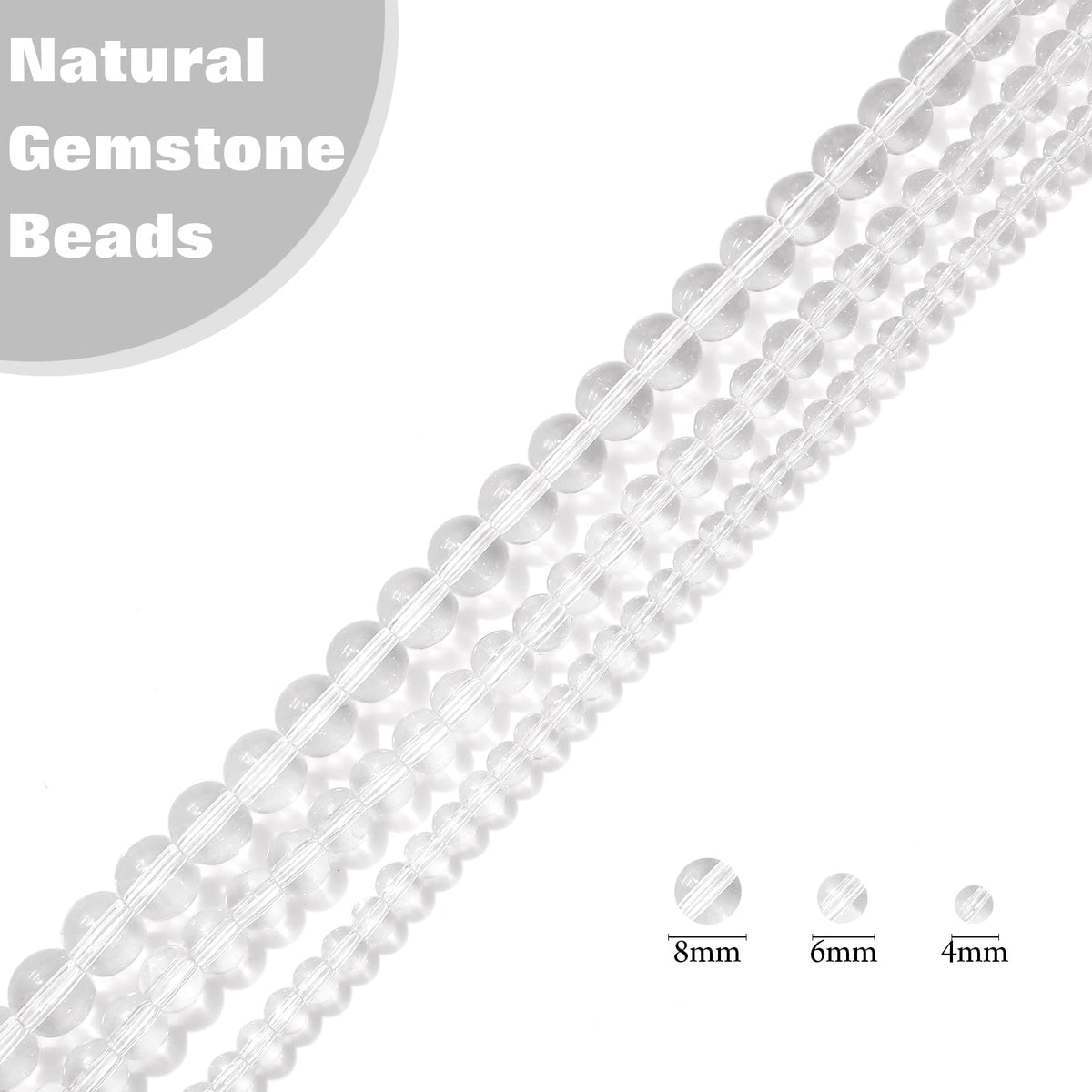 Vinswet 60pcs 6mm Clear Quartz Natural Stone Beads Round Genuine Real Stone Beading Loose Gemstones DIY Smooth Bead for Bracelet Necklace Earrings Jewelry Making