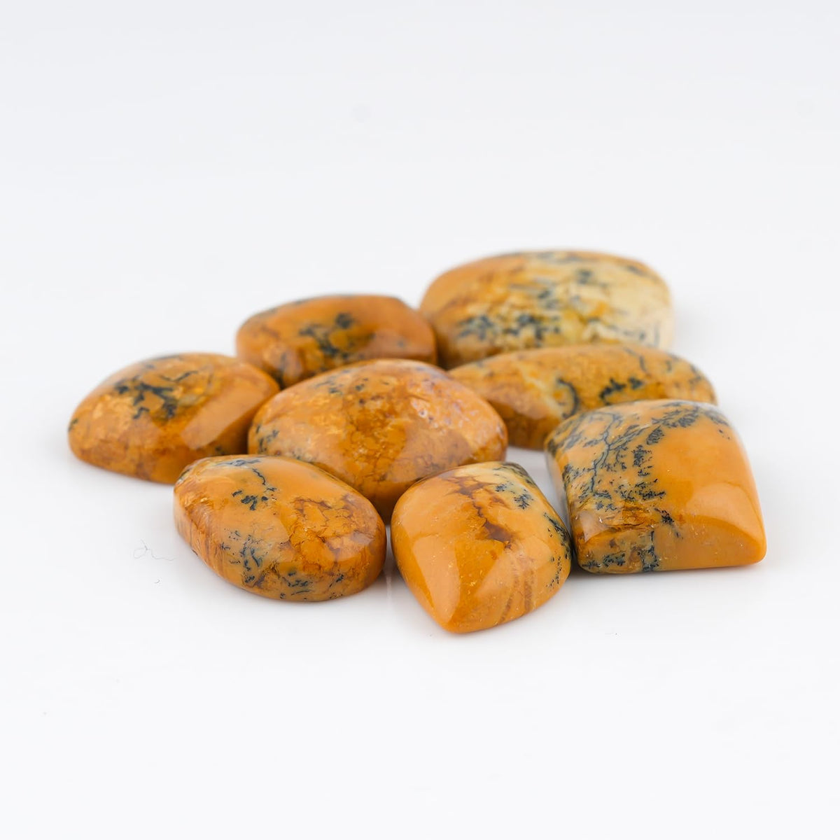 ColouredRocks (100 carats. YELLOW DENDRITE AGATE, Mix Shape, Cabochon Crystals, Loose Gemstone, Wholesale Polished Supply, Jewelry Making, DIY Craft, Gem Collection (8-9pcs.) (15-20mm. free size)
