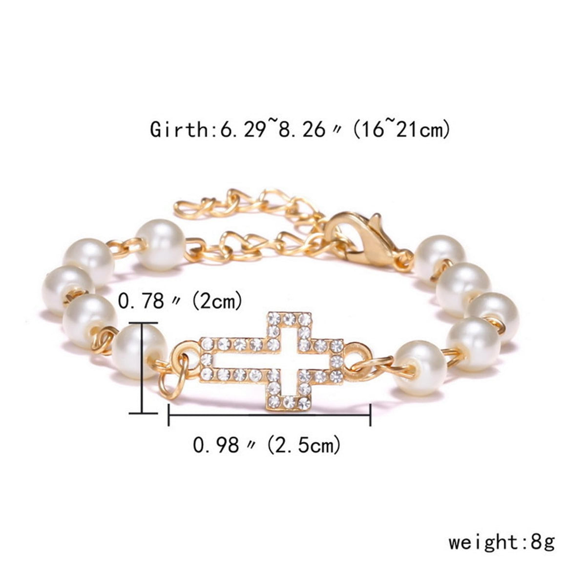 Dreuyet Pearl Beaded Bracelet for Women Trendy Cubic Zirconia Butterfly Starfish Cross Star Statement Bracelets Christmas Wedding Jewelry Gifts (cross)