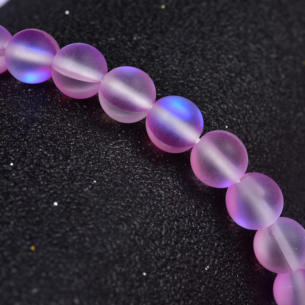 Asingeloo 60PCS 6mm Natural Light Purple Mystic Aura Quartz Gemstone Frosted Matte Titanium Round Loose Spacer Beads 15 inch Full Strand Crystal Healing Power Quartz