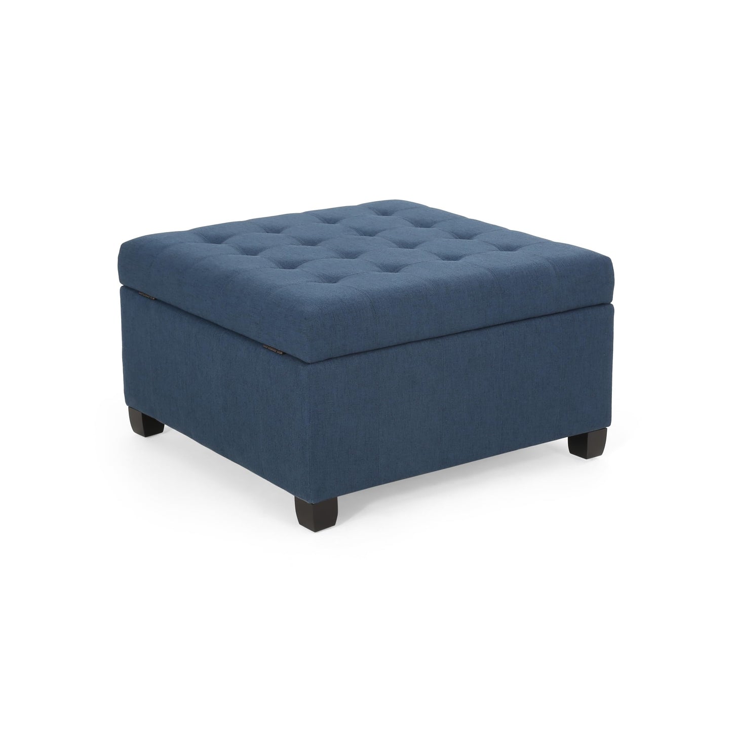 YOPTO 31" Square Storage Ottoman,Linen Footrest with Wooden Legs,Upholstered Button Tufted Coffee Table for Living Room,Navy Blue